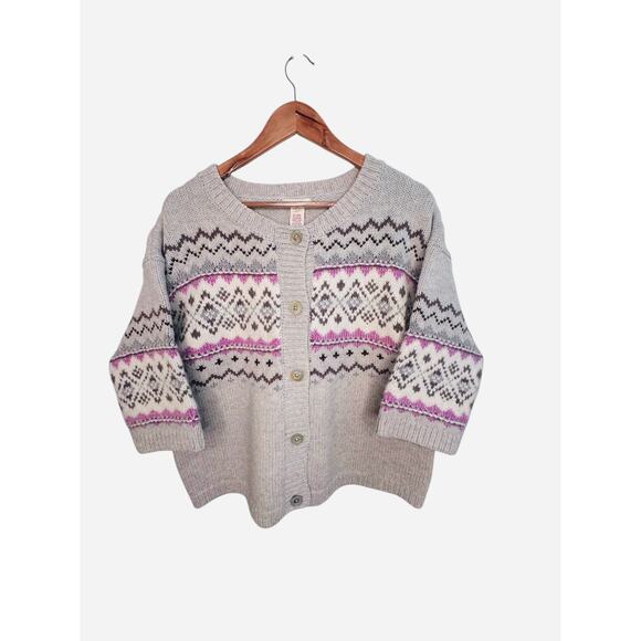Sundance Fair Isle Wool Blend Cardigan Sweater Women’s Size L – Gray Pink - Picture 2 of 10